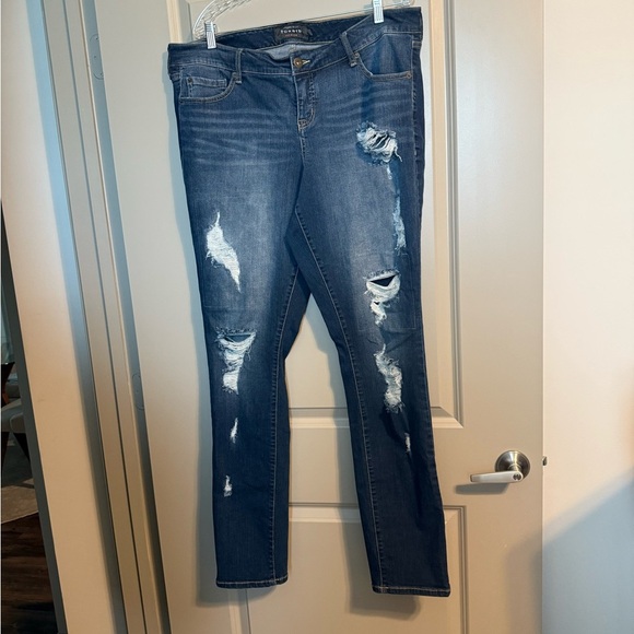 Distressed Dark Blue Skinny Jeans - Picture 1 of 3